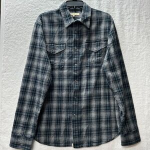 Gramicci Mens Size M Gray Black Long Sleeve Flannel Snap Shirt (M7)